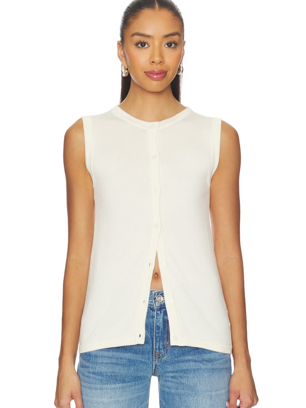 Sleeveless Ivory Button-Front Tank Top